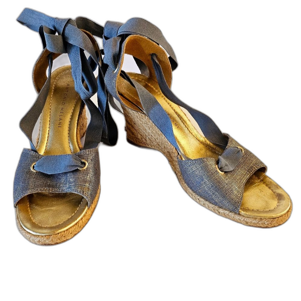 Antonio Melani Blue Linen Wedge Heels Size 7